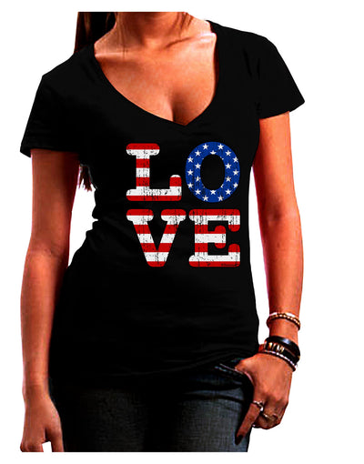 American Love Design - Distressed Juniors V-Neck Dark T-Shirt by TooLoud-Womens V-Neck T-Shirts-TooLoud-Black-Juniors Fitted Small-Davson Sales