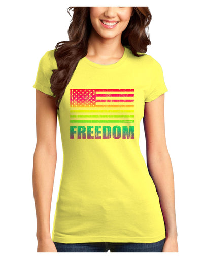 American Pride - Rainbow Flag - Freedom Juniors T-Shirt-Womens Juniors T-Shirt-TooLoud-Yellow-Juniors Fitted X-Small-Davson Sales