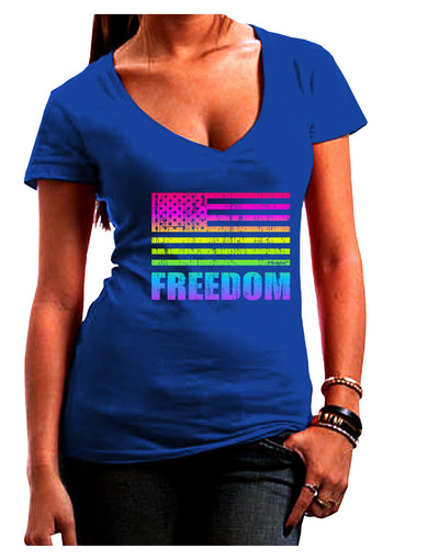 American Pride - Rainbow Flag - Freedom Juniors V-Neck Dark T-Shirt-Womens V-Neck T-Shirts-TooLoud-Royal-Blue-Juniors Fitted Small-Davson Sales