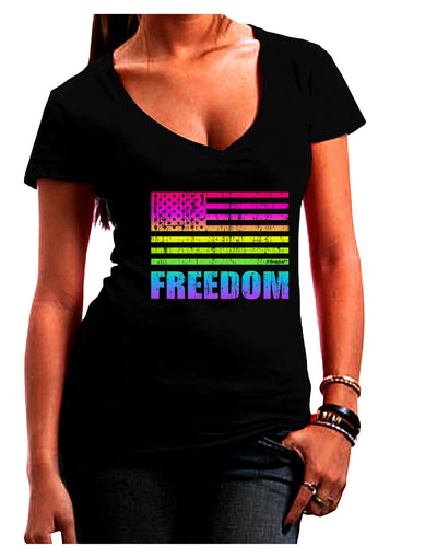 American Pride - Rainbow Flag - Freedom Juniors V-Neck Dark T-Shirt-Womens V-Neck T-Shirts-TooLoud-Black-Juniors Fitted Small-Davson Sales