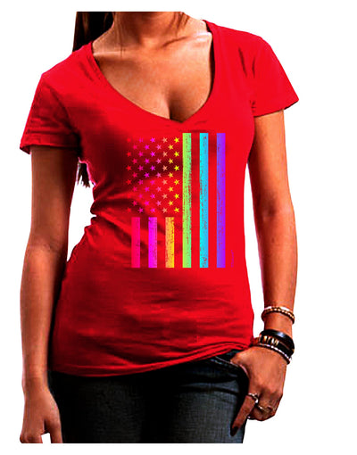 American Pride - Rainbow Flag Juniors V-Neck Dark T-Shirt-Womens V-Neck T-Shirts-TooLoud-Red-Juniors Fitted Small-Davson Sales