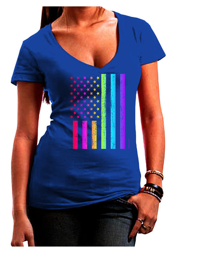 American Pride - Rainbow Flag Juniors V-Neck Dark T-Shirt-Womens V-Neck T-Shirts-TooLoud-Royal-Blue-Juniors Fitted Small-Davson Sales