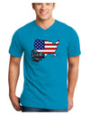 American Roots Design - American Flag Adult Dark V-Neck T-Shirt by TooLoud-Mens V-Neck T-Shirt-TooLoud-Turquoise-Small-Davson Sales