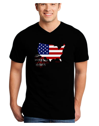 American Roots Design - American Flag Adult Dark V-Neck T-Shirt by TooLoud-Mens V-Neck T-Shirt-TooLoud-Black-Small-Davson Sales