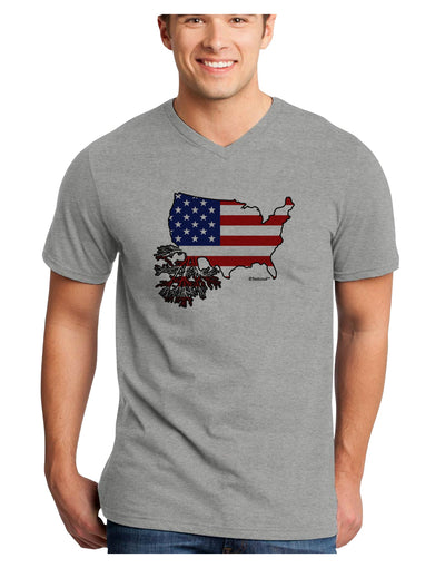 American Roots Design - American Flag Adult V-Neck T-shirt by TooLoud-Mens V-Neck T-Shirt-TooLoud-HeatherGray-Small-Davson Sales