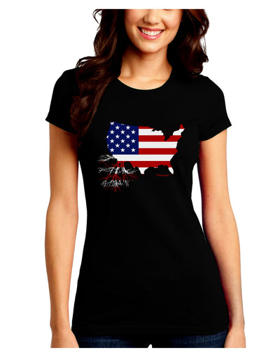 American Roots Design - American Flag Juniors Crew Dark T-Shirt by TooLoud-T-Shirts Juniors Tops-TooLoud-Black-Juniors Fitted Small-Davson Sales