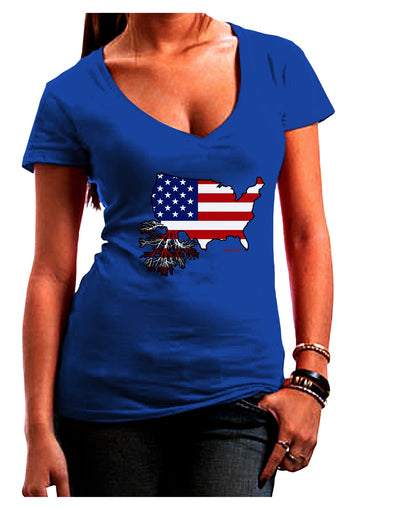 American Roots Design - American Flag Juniors V-Neck Dark T-Shirt by TooLoud-Womens V-Neck T-Shirts-TooLoud-Royal-Blue-Juniors Fitted Small-Davson Sales