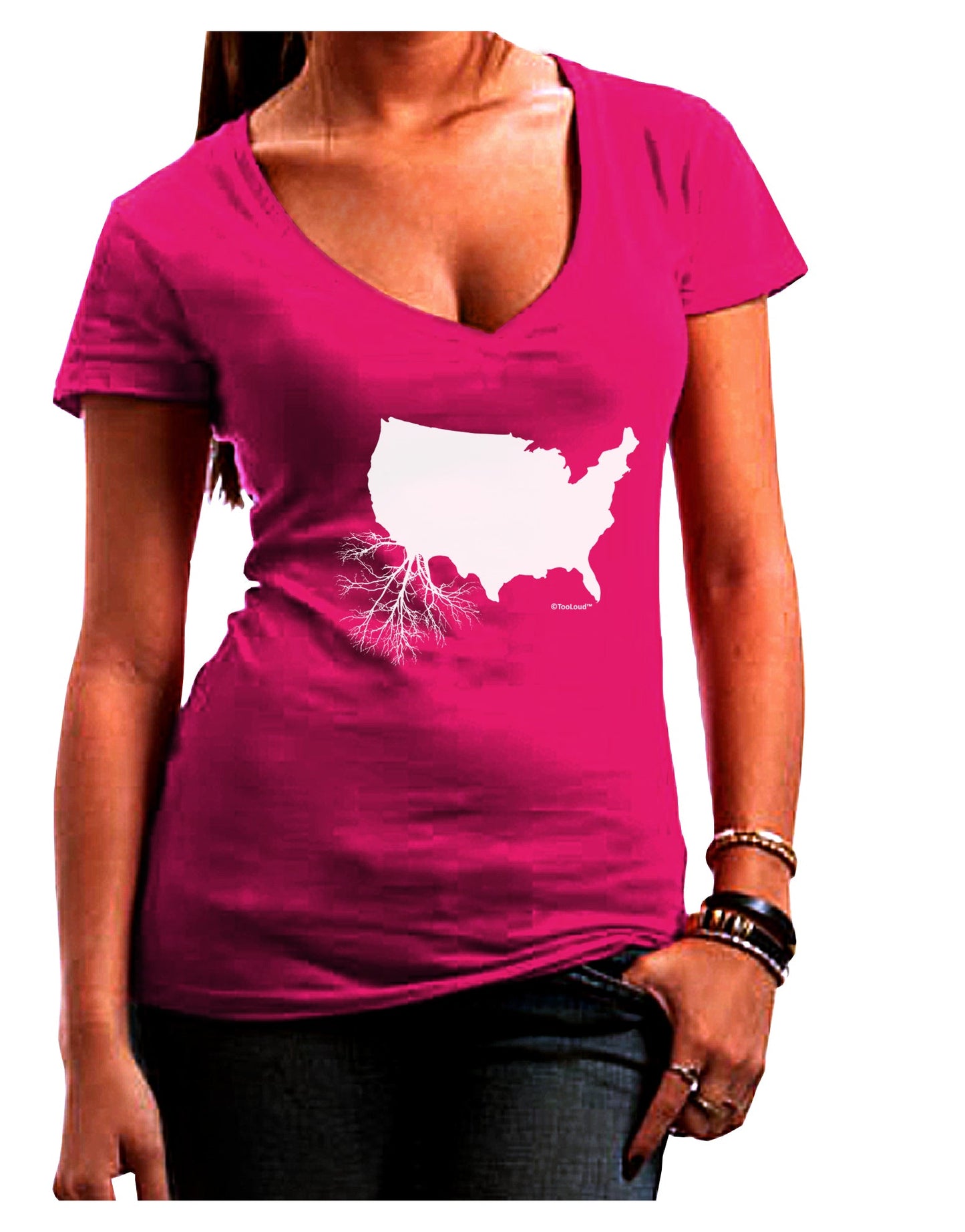 American Roots Design Juniors V-Neck Dark T-Shirt by TooLoud-Womens V-Neck T-Shirts-TooLoud-Hot-Pink-Juniors Fitted Small-Davson Sales