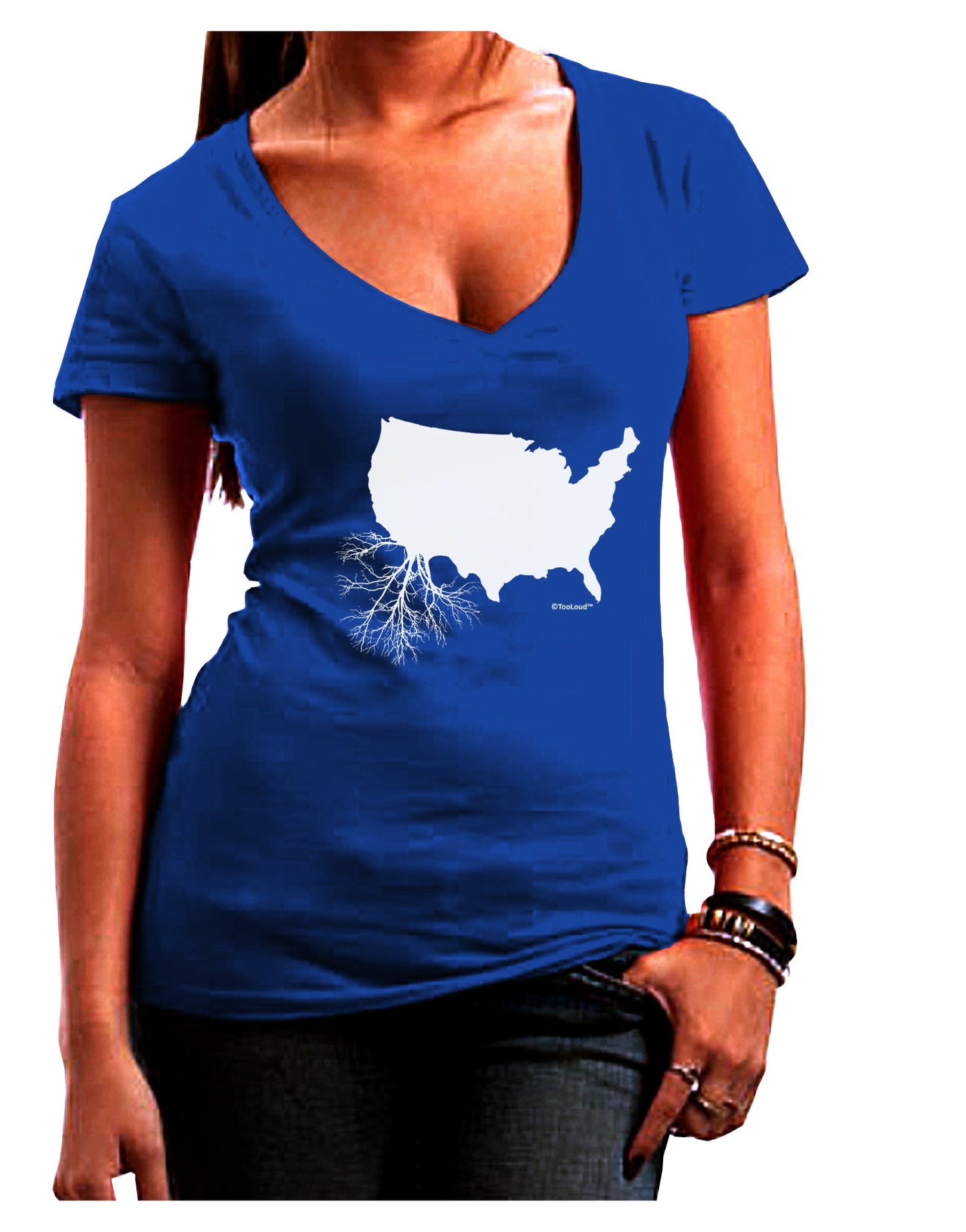 American Roots Design Juniors V-Neck Dark T-Shirt by TooLoud-Womens V-Neck T-Shirts-TooLoud-Royal-Blue-Juniors Fitted Small-Davson Sales