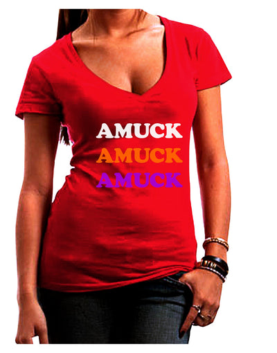 Amuck Amuck Amuck Halloween Juniors V-Neck Dark T-Shirt-Womens V-Neck T-Shirts-TooLoud-Red-Juniors Fitted Small-Davson Sales
