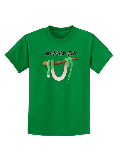 Anaconda Design Green Text Childrens Dark T-Shirt-Childrens T-Shirt-TooLoud-Kelly-Green-X-Small-Davson Sales