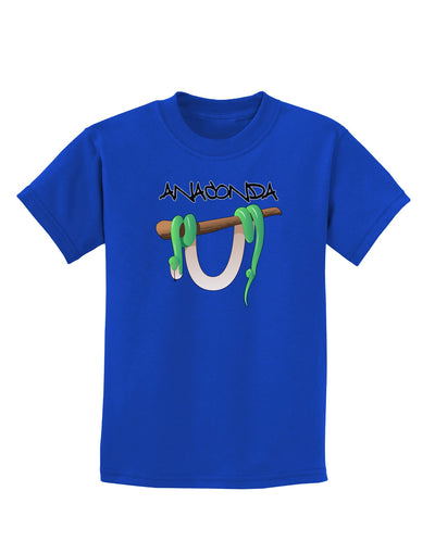 Anaconda Design Green Text Childrens Dark T-Shirt-Childrens T-Shirt-TooLoud-Royal-Blue-X-Small-Davson Sales