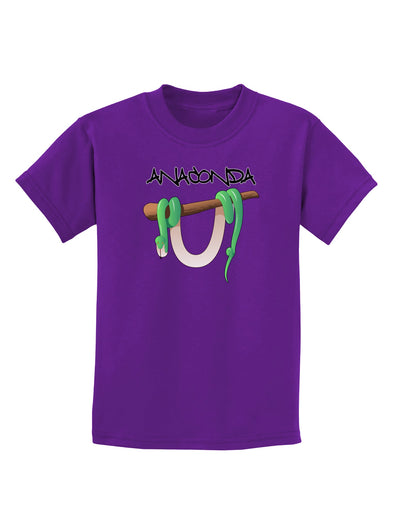 Anaconda Design Green Text Childrens Dark T-Shirt-Childrens T-Shirt-TooLoud-Purple-X-Small-Davson Sales