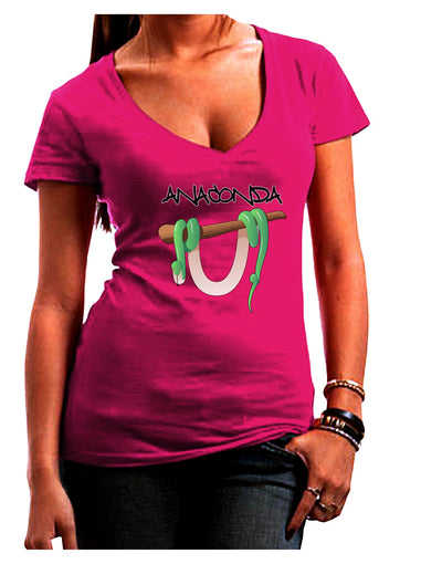 Anaconda Design Green Text Juniors V-Neck Dark T-Shirt-Womens V-Neck T-Shirts-TooLoud-Hot-Pink-Juniors Fitted Small-Davson Sales