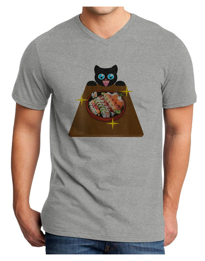 Anime Cat Loves Sushi Adult V-Neck T-shirt by TooLoud-Mens V-Neck T-Shirt-TooLoud-HeatherGray-Small-Davson Sales