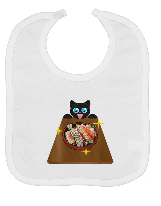 Anime Cat Loves Sushi Baby Bib by TooLoud