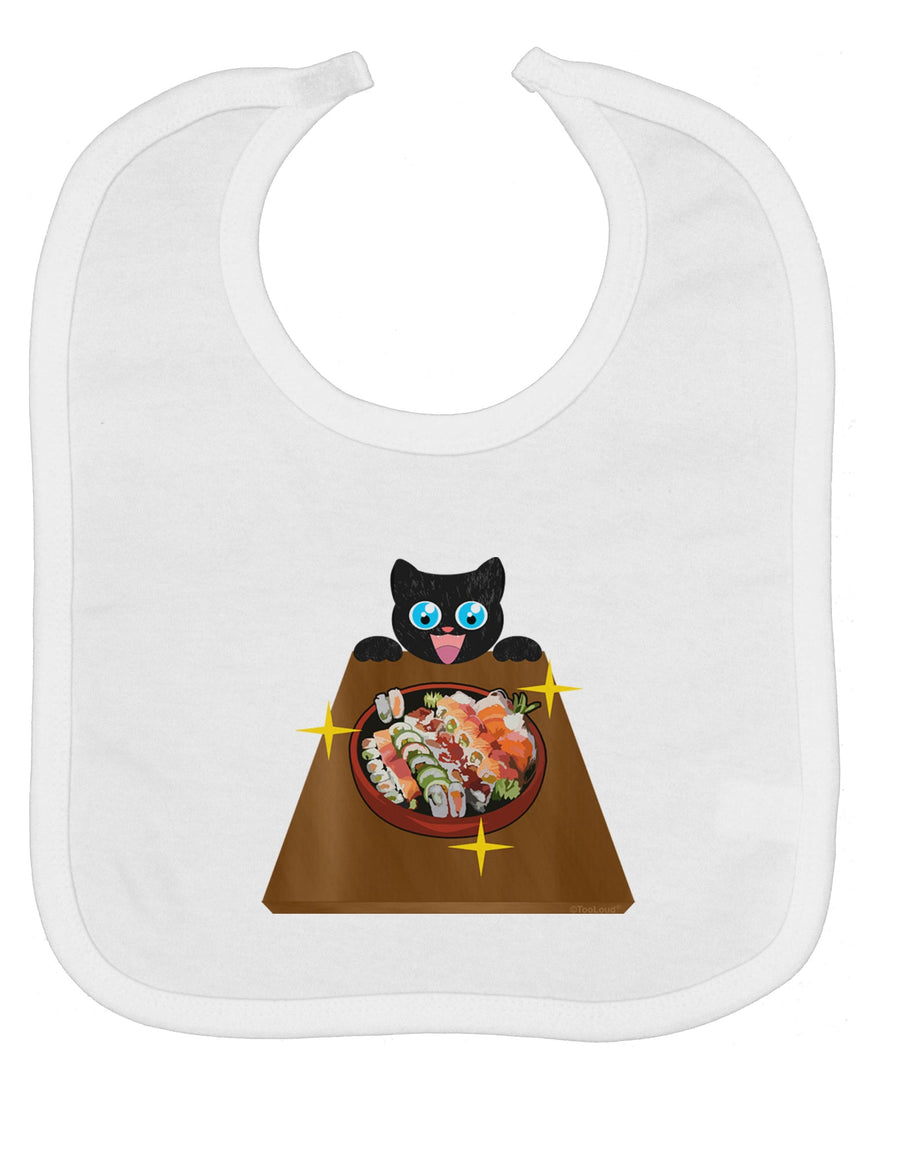 Anime Cat Loves Sushi Baby Bib by TooLoud