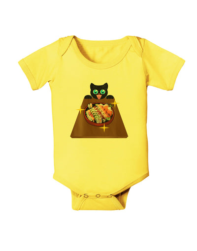 Anime Cat Loves Sushi Baby Romper Bodysuit by TooLoud-Baby Romper-TooLoud-Yellow-06-Months-Davson Sales