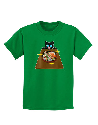 Anime Cat Loves Sushi Childrens Dark T-Shirt by TooLoud-Childrens T-Shirt-TooLoud-Kelly-Green-X-Small-Davson Sales