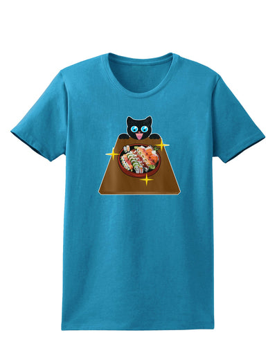 Anime Cat Loves Sushi Womens Dark T-Shirt by TooLoud-Womens T-Shirt-TooLoud-Turquoise-X-Small-Davson Sales