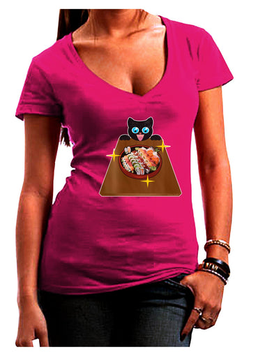 Anime Cat Loves Sushi Womens V-Neck Dark T-Shirt by TooLoud-Womens V-Neck T-Shirts-TooLoud-Hot-Pink-Juniors Fitted Small-Davson Sales