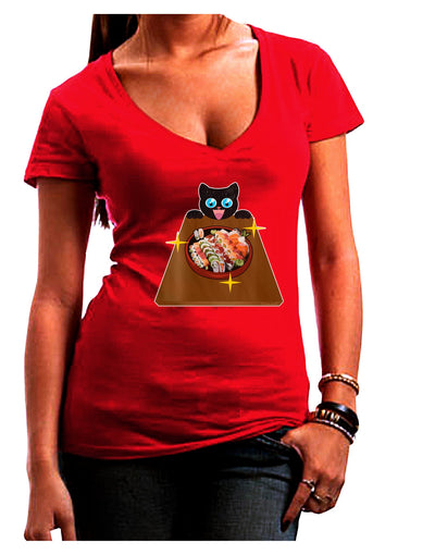 Anime Cat Loves Sushi Womens V-Neck Dark T-Shirt by TooLoud-Womens V-Neck T-Shirts-TooLoud-Red-Juniors Fitted Small-Davson Sales