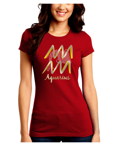 Aquarius Symbol Juniors Petite Crew Dark T-Shirt-T-Shirts Juniors Tops-TooLoud-Red-Juniors Fitted Small-Davson Sales