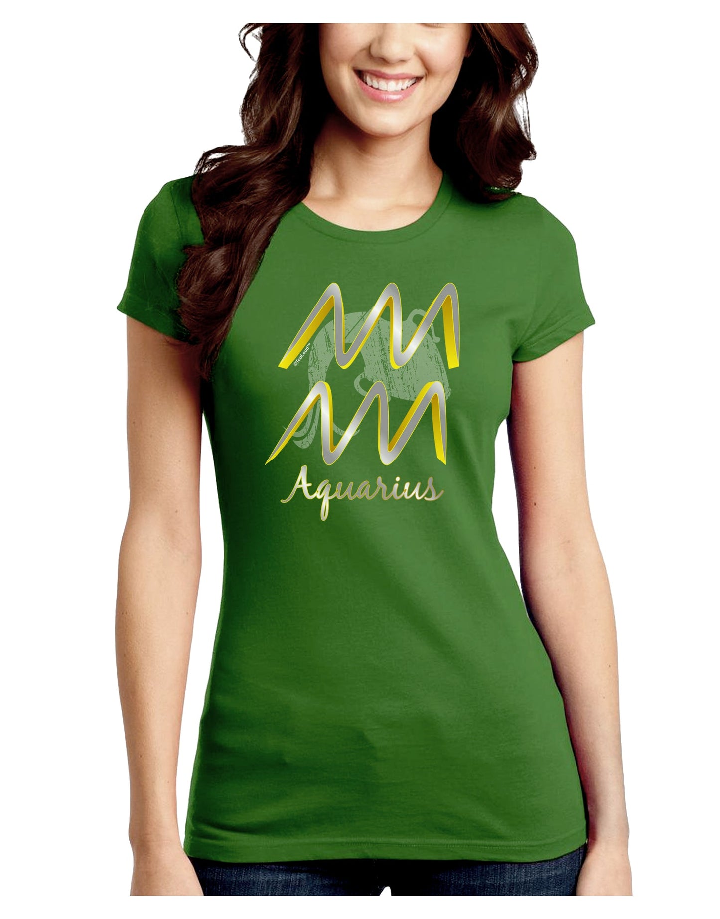 Aquarius Symbol Juniors Petite Crew Dark T-Shirt-T-Shirts Juniors Tops-TooLoud-Kiwi-Green-Juniors Fitted Small-Davson Sales