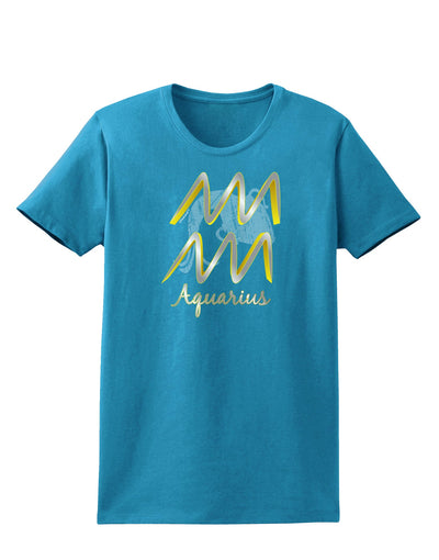 Aquarius Symbol Womens Dark T-Shirt-TooLoud-Turquoise-X-Small-Davson Sales