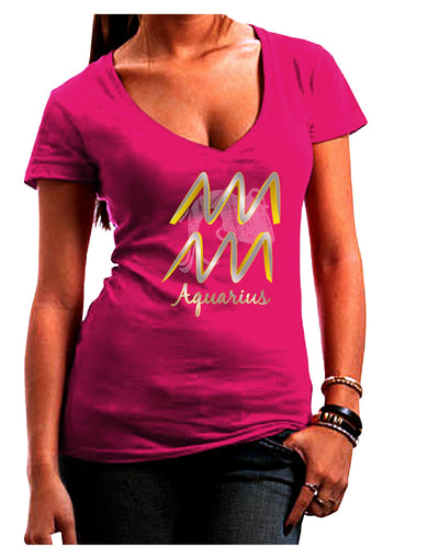 Aquarius Symbol Womens V-Neck Dark T-Shirt-Womens V-Neck T-Shirts-TooLoud-Hot-Pink-Juniors Fitted Small-Davson Sales
