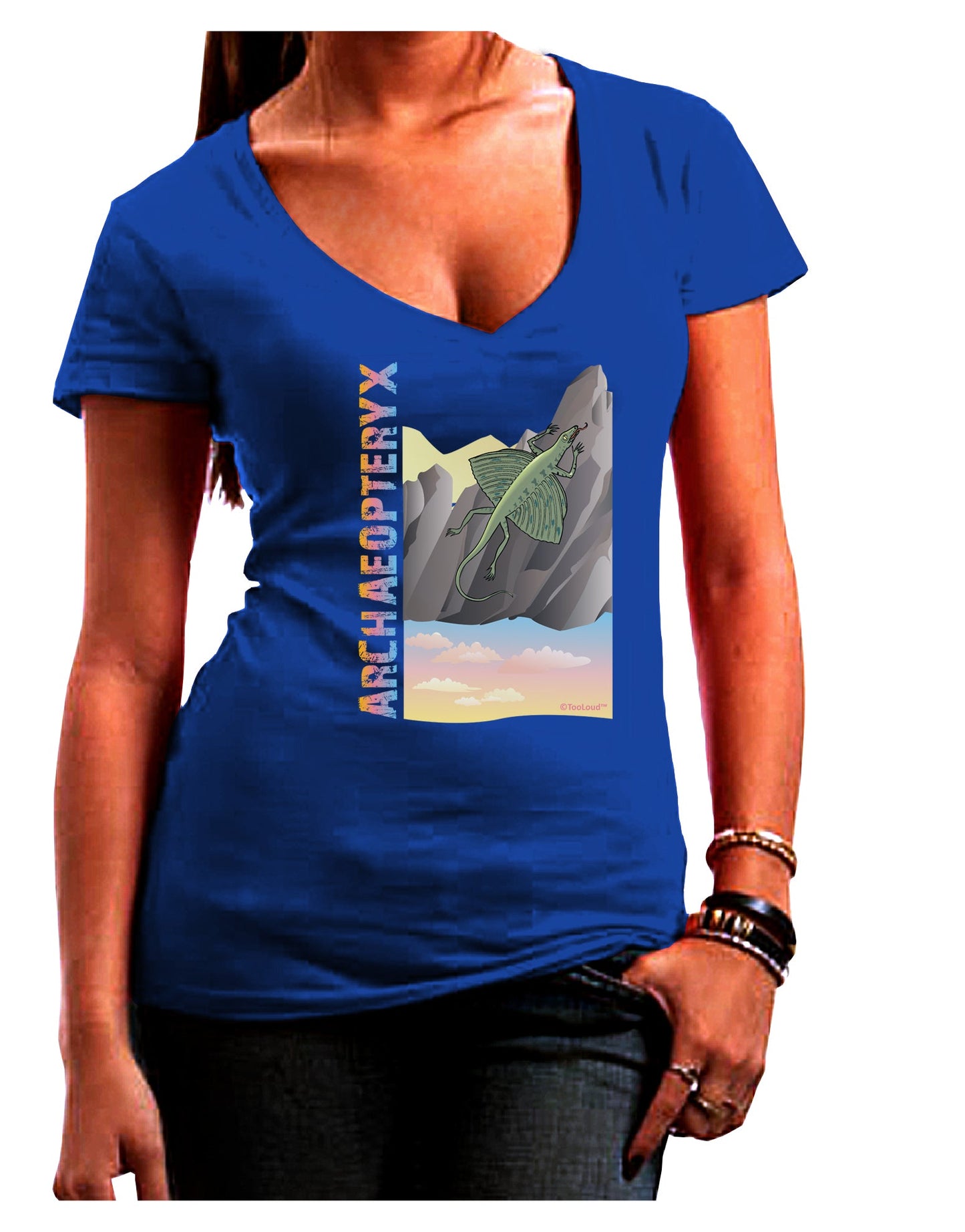 Archaopteryx - With Name Juniors V-Neck Dark T-Shirt by TooLoud-Womens V-Neck T-Shirts-TooLoud-Royal-Blue-Juniors Fitted Small-Davson Sales