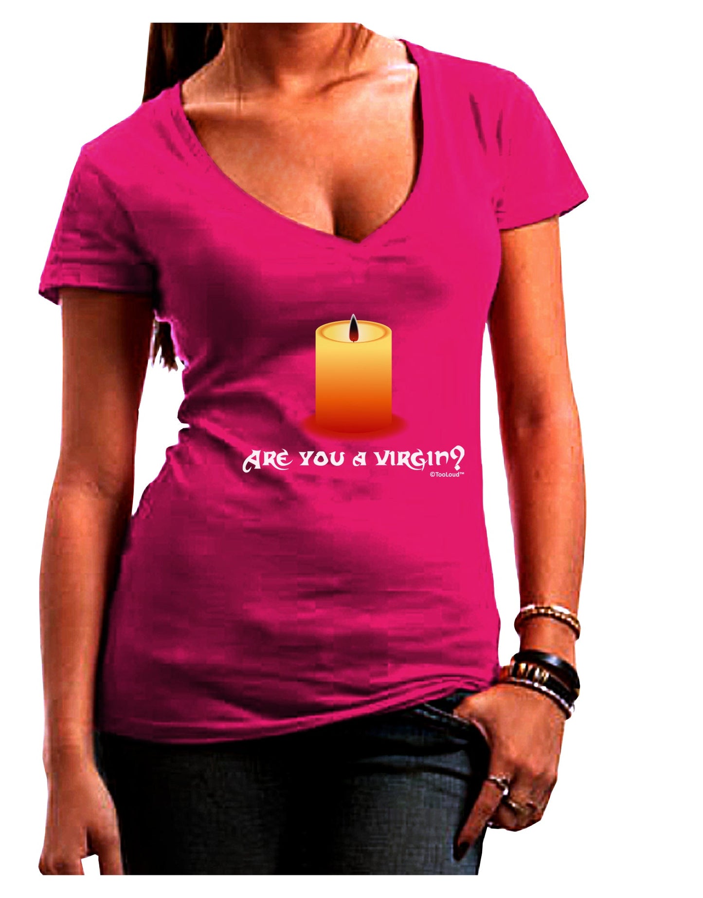 Are You A Virgin - Black Flame Candle Juniors V-Neck Dark T-Shirt by TooLoud-Womens V-Neck T-Shirts-TooLoud-Hot-Pink-Juniors Fitted Small-Davson Sales