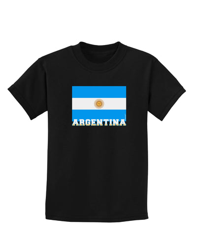 Argentina Flag Childrens Dark T-Shirt-Childrens T-Shirt-TooLoud-Black-X-Small-Davson Sales