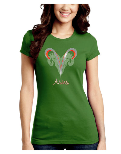 Aries Symbol Juniors Petite Crew Dark T-Shirt-T-Shirts Juniors Tops-TooLoud-Kiwi-Green-Juniors Fitted Small-Davson Sales