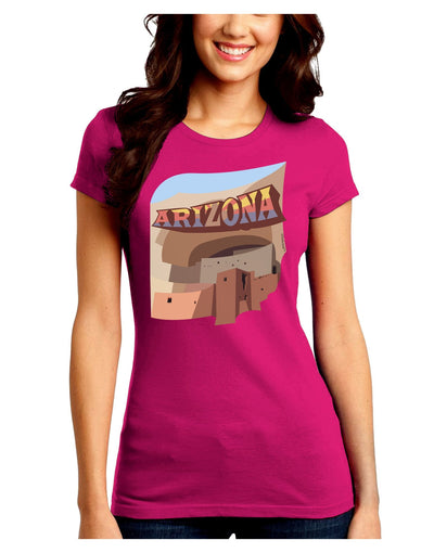 Arizona Montezuma Castle Juniors Petite Crew Dark T-Shirt-T-Shirts Juniors Tops-TooLoud-Hot-Pink-Juniors Fitted XX-Large-Davson Sales