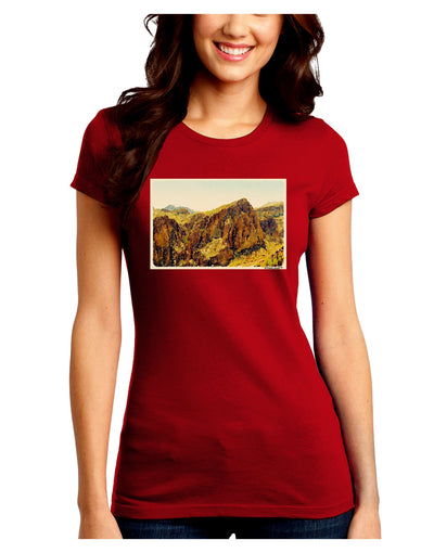 Arizona Mountains Watercolor Juniors Crew Dark T-Shirt-T-Shirts Juniors Tops-TooLoud-Red-Juniors Fitted Small-Davson Sales