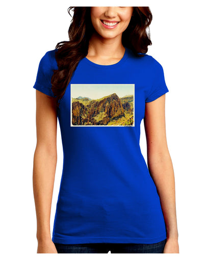 Arizona Mountains Watercolor Juniors Crew Dark T-Shirt-T-Shirts Juniors Tops-TooLoud-Royal-Blue-Juniors Fitted Small-Davson Sales