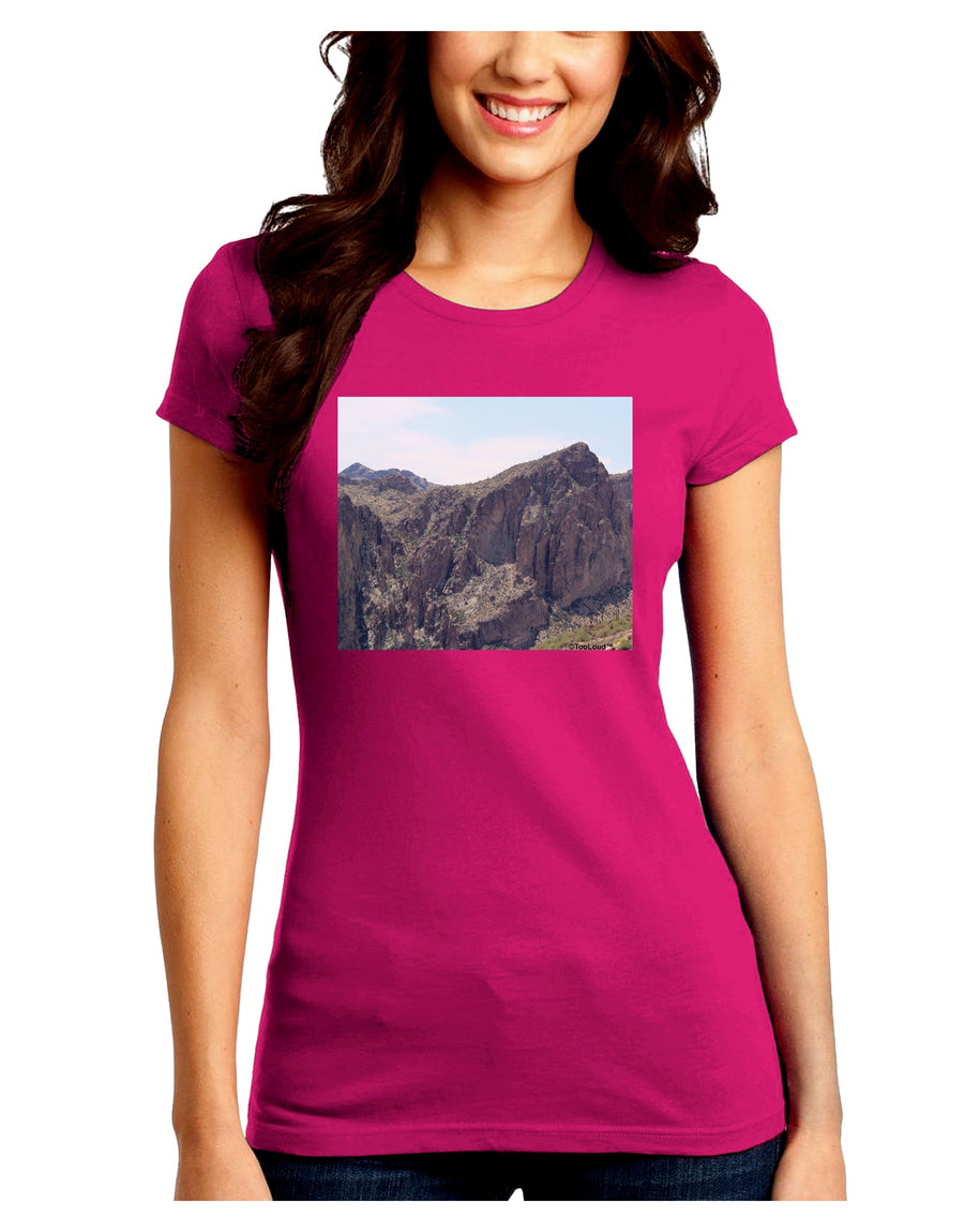 Arizona Saguaro Lake Mountains Juniors Crew Dark T-Shirt-T-Shirts Juniors Tops-TooLoud-Black-Juniors Fitted Small-Davson Sales