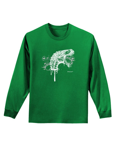 Artistic Ink Style Dinosaur Head Design Adult Long Sleeve Dark T-Shirt by TooLoud-TooLoud-Kelly-Green-Small-Davson Sales