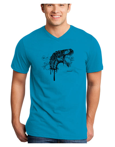 Artistic Ink Style Dinosaur Head Design Adult V-Neck T-shirt by TooLoud-Mens V-Neck T-Shirt-TooLoud-Turquoise-Small-Davson Sales