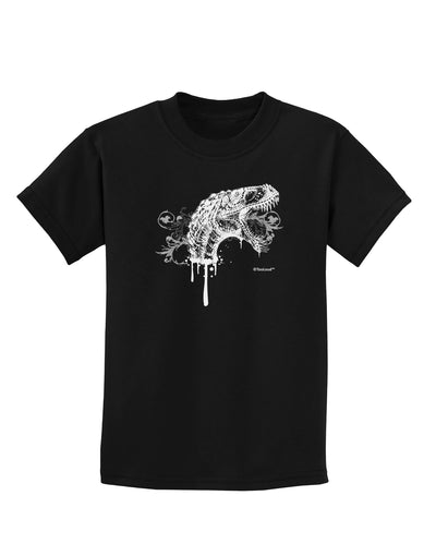 Artistic Ink Style Dinosaur Head Design Childrens Dark T-Shirt by TooLoud-Childrens T-Shirt-TooLoud-Black-X-Small-Davson Sales