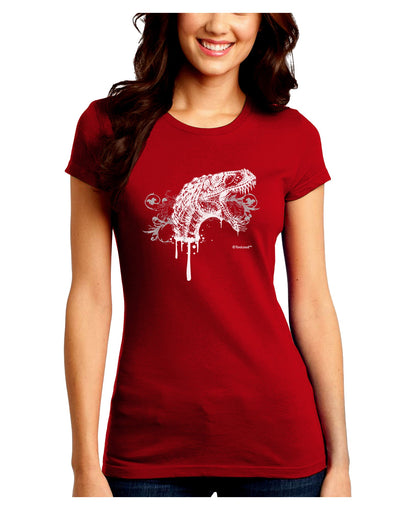 Artistic Ink Style Dinosaur Head Design Juniors Crew Dark T-Shirt by TooLoud-T-Shirts Juniors Tops-TooLoud-Red-Juniors Fitted Small-Davson Sales