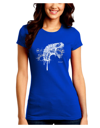 Artistic Ink Style Dinosaur Head Design Juniors Crew Dark T-Shirt by TooLoud-T-Shirts Juniors Tops-TooLoud-Royal-Blue-Juniors Fitted Small-Davson Sales