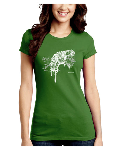 Artistic Ink Style Dinosaur Head Design Juniors Crew Dark T-Shirt by TooLoud-T-Shirts Juniors Tops-TooLoud-Kiwi-Green-Juniors Fitted X-Small-Davson Sales