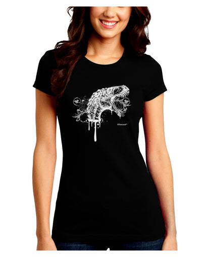 Artistic Ink Style Dinosaur Head Design Juniors Crew Dark T-Shirt by TooLoud-T-Shirts Juniors Tops-TooLoud-Black-Juniors Fitted Small-Davson Sales