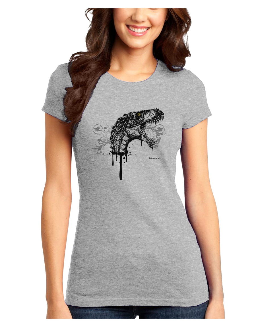 Artistic Ink Style Dinosaur Head Design Juniors T-Shirt by TooLoud-Womens Juniors T-Shirt-TooLoud-White-Juniors Fitted X-Small-Davson Sales