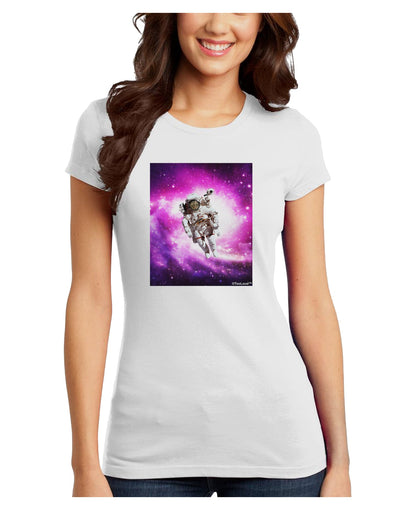 Astronaut Cat Juniors Petite T-Shirt-T-Shirts Juniors Tops-TooLoud-White-Juniors Fitted X-Small-Davson Sales