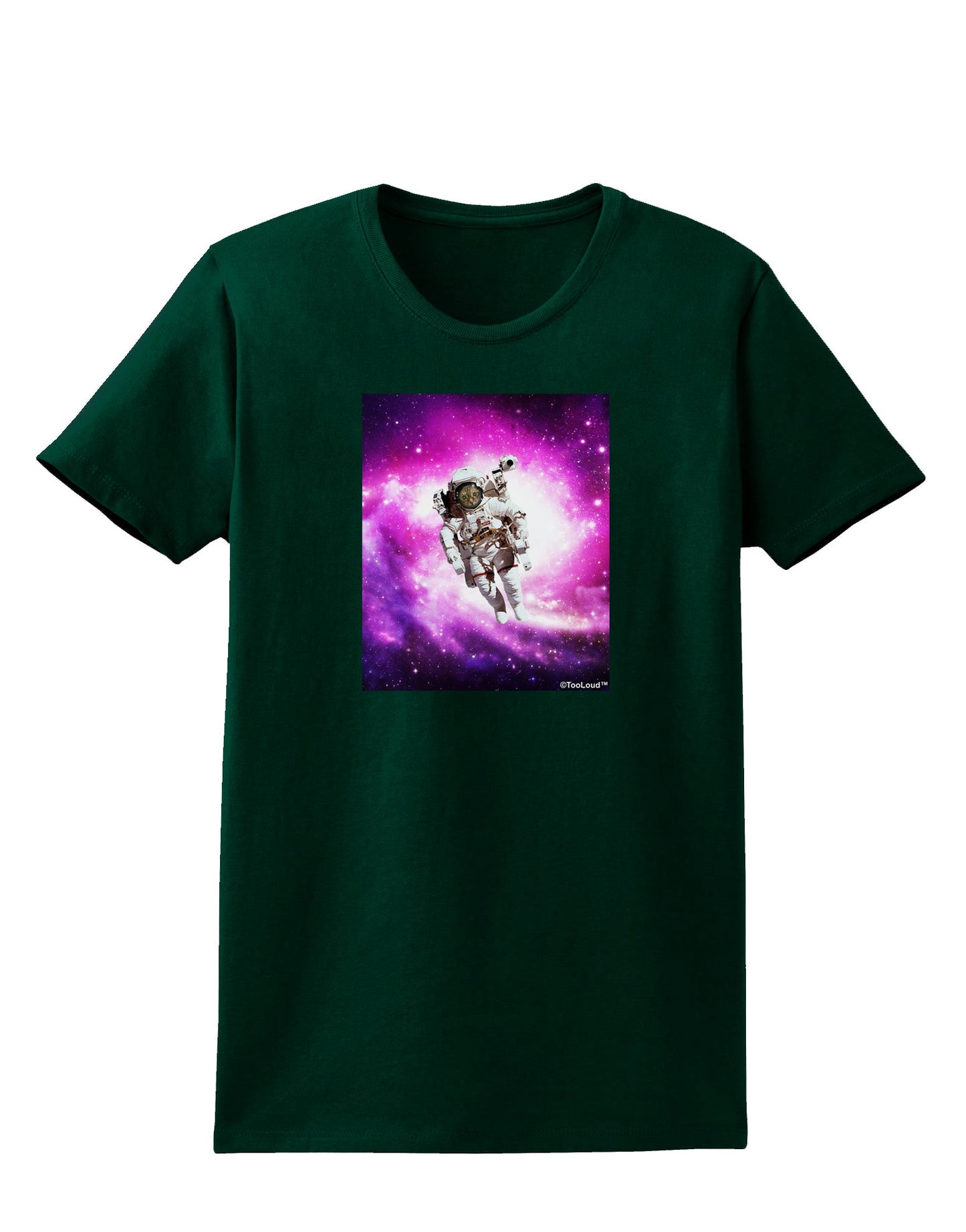 Astronaut Cat Womens Dark T-Shirt-TooLoud-Forest-Green-Small-Davson Sales