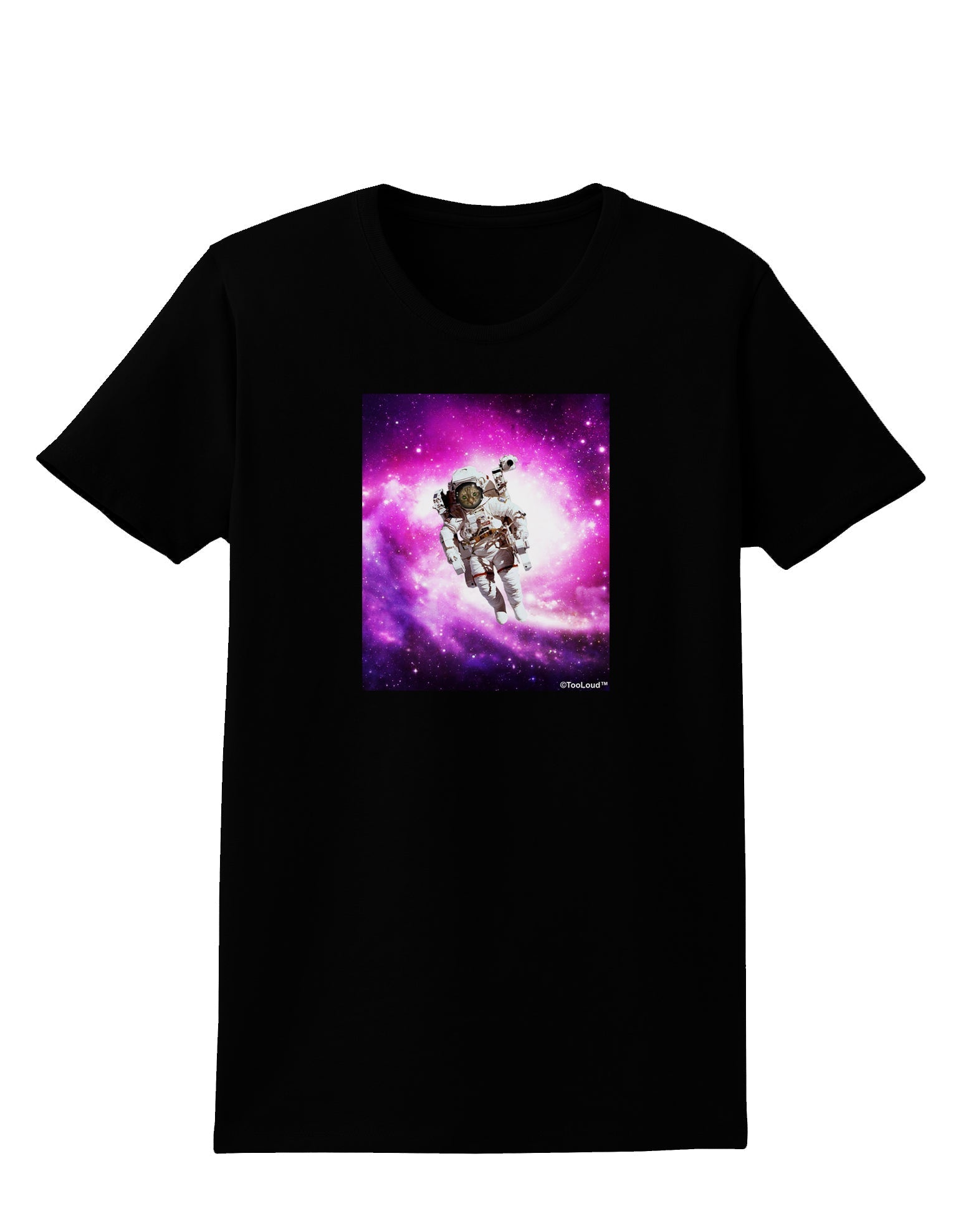 Astronaut Cat Womens Dark T-Shirt-TooLoud-Black-X-Small-Davson Sales