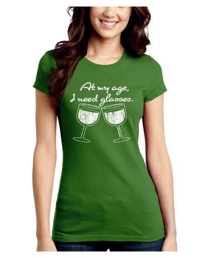 At My Age I Need Glasses - Wine Distressed Juniors Crew Dark T-Shirt by TooLoud-T-Shirts Juniors Tops-TooLoud-Kiwi-Green-Juniors Fitted X-Small-Davson Sales